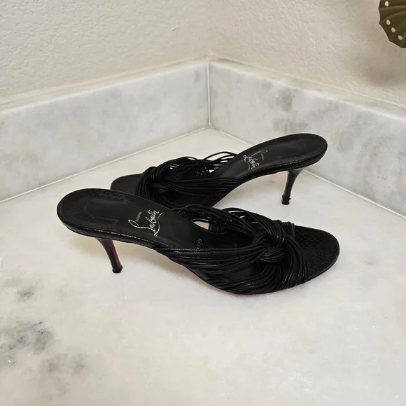 Christian Louboutin Black Knotted Slide Heels Size 9 | Classic Paris Designer - Picture 2 of 6